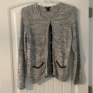 H&M Grey/White Cardigan with Faux Leather Trim Detail, Women’s L, Never Worn